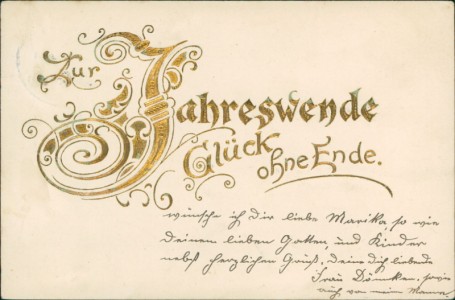 Alte Ansichtskarte Jahreswende Glück ohne Ende, Text in Golddruck