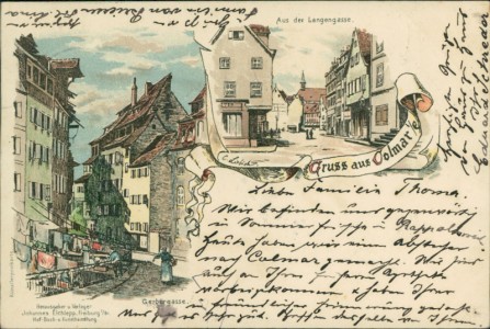 Alte Ansichtskarte Gruss aus Colmar i/E., Gerbergasse, Aus der Langengasse, sign. C. Liebich