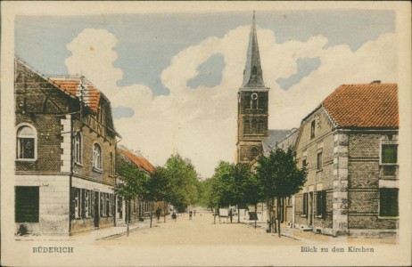 Alte Ansichtskarte Wesel-Büderich, Blick zu den Kirchen