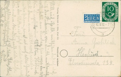 Adressseite der Ansichtskarte Salzgitter-Drütte, Mehrbildkarte mit Geschäftshaus A. Lange und Kirche