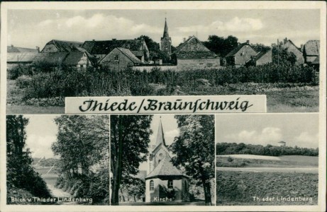 Alte Ansichtskarte Salzgitter-Thiede, Gesamtansicht, Blick v. Thieder Lindenberg, Kirche, Thieder Lindenberg