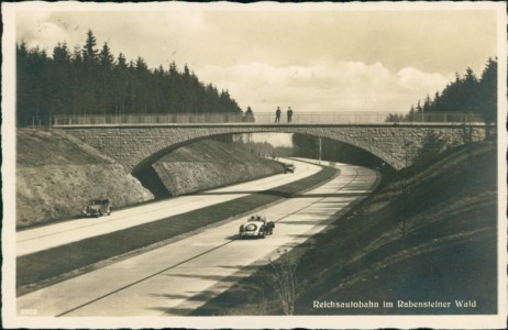 Alte Ansichtskarte Reichsautobahn im Rabensteiner Wald, 