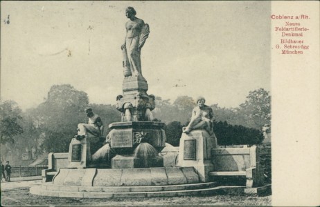 Alte Ansichtskarte Koblenz, Neues Feldartillerie-Denkmal. Bildhauer G. Schreyögg München