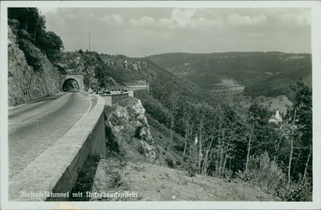 Alte Ansichtskarte Reichsautobahn Stuttgart-Ulm, Nasenfelstunnel mit Unterdrachenstein