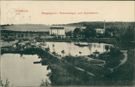 Alte Ansichtskarte Döbeln, Bürgergarten, Rosenanlagen und Gondelteich