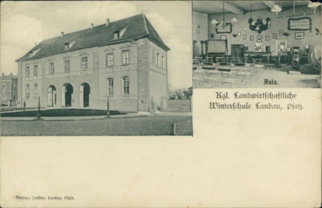 Alte Ansichtskarte Landau in der Pfalz, Kgl. Landwirtschaftliche Winterschule, Aula (SCHLECHTE ERHALTUNG)
