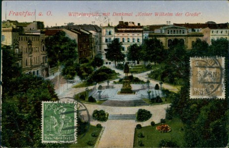 Alte Ansichtskarte Frankfurt (Oder), Wilhelmsplatz mit Denkmal "Kaiser Wilhelm der Große"