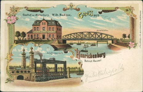 Alte Ansichtskarte Henrichenburg (Castrop-Rauxel), Gasthof zur Wartenburg. Wilh. Neuhaus. Schiffshebewerk