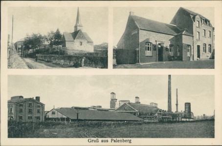 Alte Ansichtskarte Übach-Palenberg, Kirche, Gasthaus, Industrieanlage