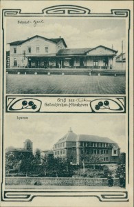 Alte Ansichtskarte Geilenkirchen-Hünshoven, Bahnhof, Lyzeum
