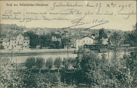 Alte Ansichtskarte Geilenkirchen-Hünshoven, Teilansicht mit Bahnhof