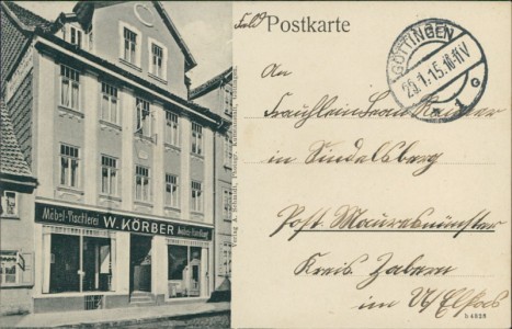 Alte Ansichtskarte Göttingen, Möbel-Tischlerei W. Körber