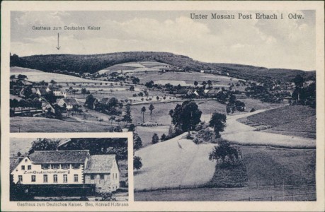 Alte Ansichtskarte Unter-Mossau (Mossautal), Gesamtansicht, Gasthaus zum Deutschen Kaiser