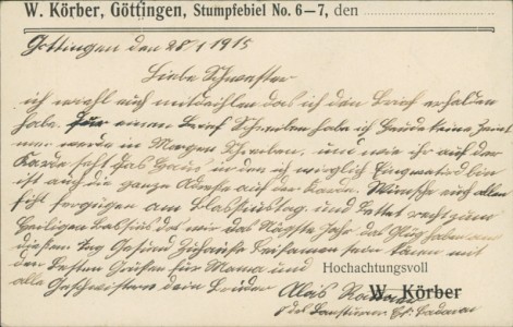 Adressseite der Ansichtskarte Göttingen, Möbel-Tischlerei W. Körber