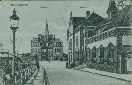 Alte Ansichtskarte Skalmierzyce, Bahnhof, Postamt