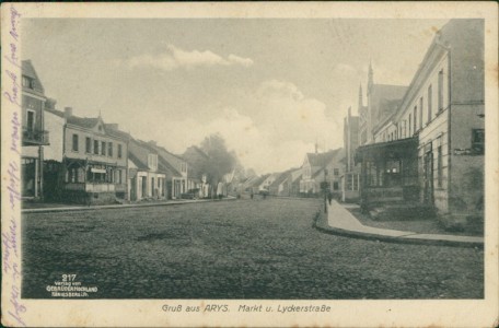 Alte Ansichtskarte Arys / Orzysz, Markt u Lyckerstraße