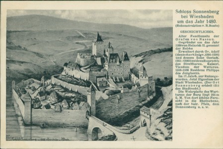 Alte Ansichtskarte Wiesbaden-Sonnenberg, Schloss Sonnenberg um das Jahr 1480