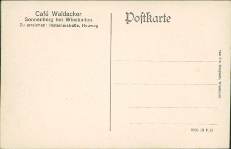 Adressseite der Ansichtskarte Wiesbaden-Sonnenberg, Café Waldacker