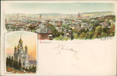 Alte Ansichtskarte Wiesbaden, Gesamtansicht, Griechische Kapelle