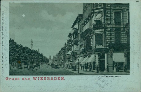 Alte Ansichtskarte Wiesbaden, Die Rheinstrasse
