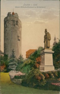 Alte Ansichtskarte Lauban / Lubań, Kaiser Wilhelm-Denkmal u. Brüderturm