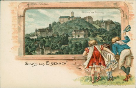 Alte Ansichtskarte Gruss aus Eisenach, Blick auf die Wartburg