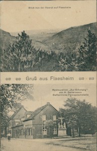 Alte Ansichtskarte Gruß aus Flaesheim, Blick aus der Haardt auf Flaesheim, Restauration "Zur Erholung" von H. Deitermann