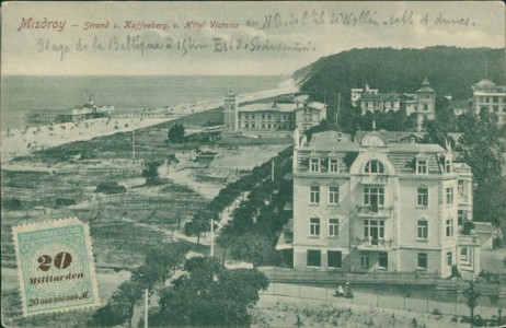 Alte Ansichtskarte Misdroy / Międzyzdroje, Strand u. Kaffeeberg v. Hotel Victoria