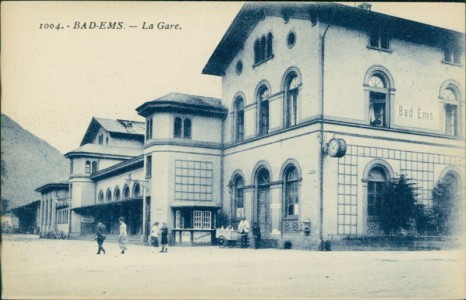 Alte Ansichtskarte Bad Ems, Bahnhof, Eis-Verkauf