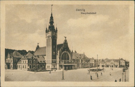 Alte Ansichtskarte Danzig / Gdańsk, Hauptbahnhof