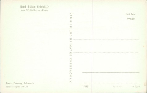 Adressseite der Ansichtskarte Bad Sülze (Meckl.), Am Willi-Braun-Platz