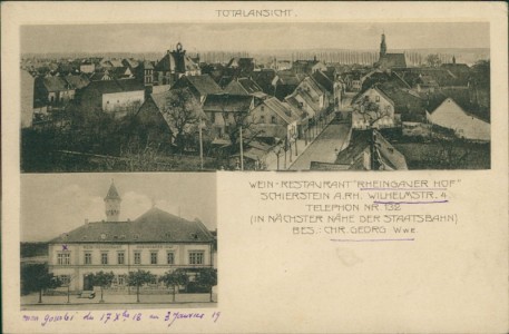 Alte Ansichtskarte Wiesbaden-Schierstein, Totalansicht, Wein-Restaurant "Rheingauer Hof"