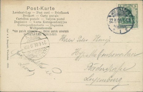 Adressseite der Ansichtskarte Wiesbaden, Mosaik-Postkarte