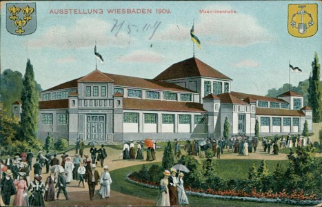Alte Ansichtskarte Wiesbaden, Ausstellung 1909, Maschinenhalle