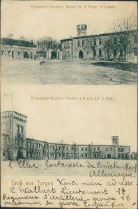 Alte Ansichtskarte Torgau, Brückenkopf-Kaserne, Revier der 4. Komp. und Wache, Kantine und Revier der 3. Komp