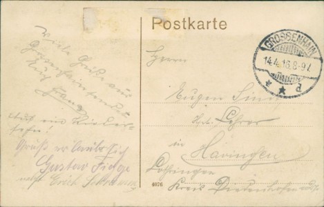 Adressseite der Ansichtskarte Großenhain, Kasernemenis der 18. Großenhainer Husaren