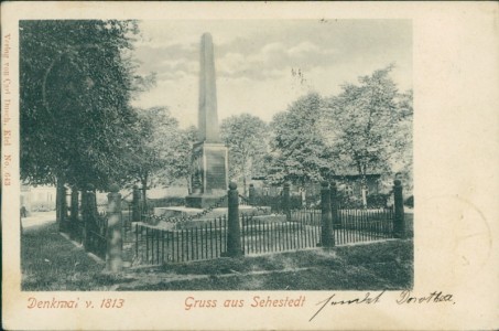 Alte Ansichtskarte Sehestedt, Denkmal v. 1813