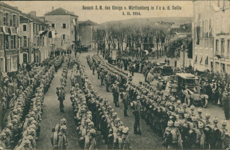 Alte Ansichtskarte Vic-sur-Seille, Besuch S. M. des Königs v. Württemberg 1. II. 1914