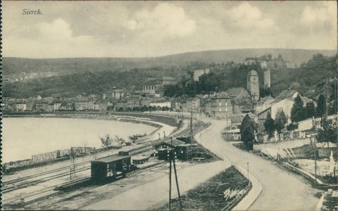 Alte Ansichtskarte Sierck-les-Bains, Panorama mit Bahnstrecke