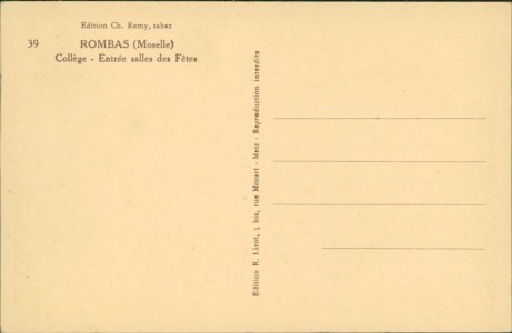 Adressseite der Ansichtskarte Rombas / Rombach, Collège - Entrée salles des Fêtes