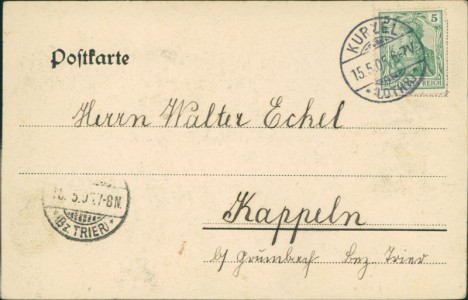 Adressseite der Ansichtskarte Courcelles-Chaussy / Kurzel, S. M. der Kaiser aus der Kirche tretend (Nels Metz)