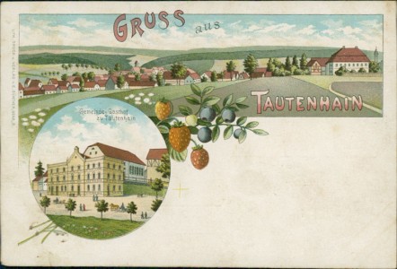 Alte Ansichtskarte Tautenhain (Bad Klosterlausnitz), Gesamtansicht, Gemeinde-Gasthof zu Tautenhain