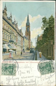 Alte Ansichtskarte Düsseldorf, Blumenstrasse und Johanneskirche