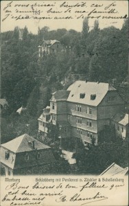 Alte Ansichtskarte Marburg, Schloßberg mit Pensionat v. Zöckler & Schellenberg