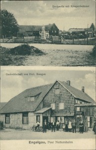 Alte Ansichtskarte Nettersheim-Engelgau, Dorfpartie mit Kriegerdenkmal, Gastwirtschaft von Hub. Bresgen