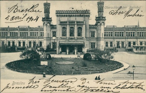 Alte Ansichtskarte Breslau / Wrocaw, Oberschlesischer Bahnhof