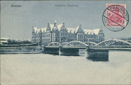 Alte Ansichtskarte Breslau / Wrocaw, Königliche Regierung im Schnee