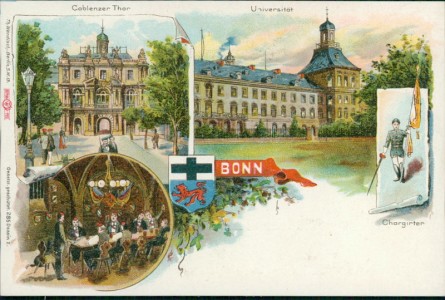 Alte Ansichtskarte Bonn, Coblenzer Tor, Universität, Chargierter 