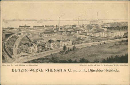 Alte Ansichtskarte Düsseldorf-Reisholz, Benzin-Werke Rhenania G. m. b. H.