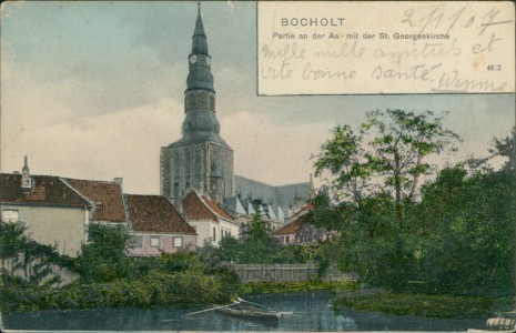 Alte Ansichtskarte Bocholt, Partie an der Aa mit St. Georgenkirche